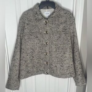 Nine West Herringbone Cropped Ivory and Brown Jacket